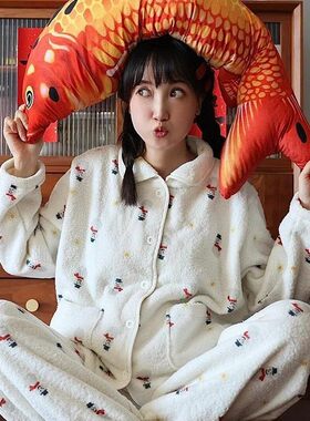 韩版卡通雪人米粒绒睡衣女冬季20