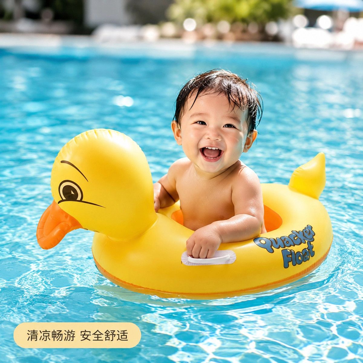 鸭子游泳圈可坐小黄鸭儿童坐圈1-6岁宝宝婴儿加厚带把手坐式游泳