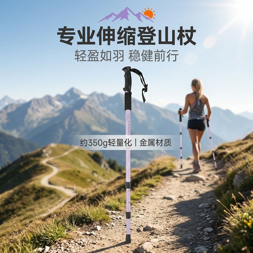 爬山拐杖登山专用硬质钢合金伸缩登山杖户外徒步防滑减震老人手杖
