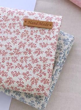 zmm韩国进口面料土布风支覆古红波点蓝树叶布料服饰纺织箱包布