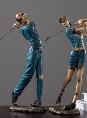 欧式高尔夫打球人物雕塑客厅电视柜酒柜装饰品办公室书房轻奢摆件