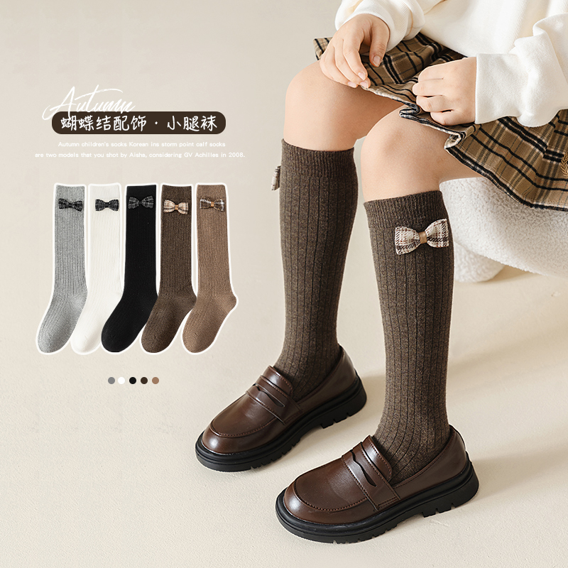 蝴蝶结小腿袜秋季双针工艺