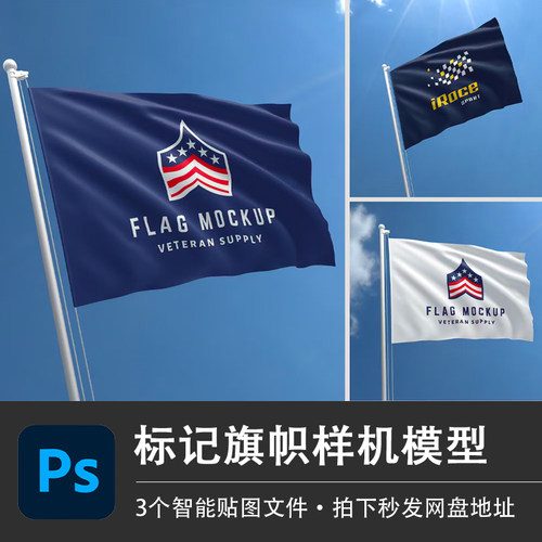 蓝色标记旗帜音乐节应援PSD样机模型智能贴图效果活动VI设计素材