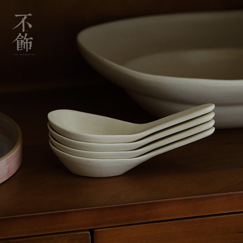 不饰 白陶墩墩勺 甜品勺家用 汤勺奇怪有趣的勺子 超实用