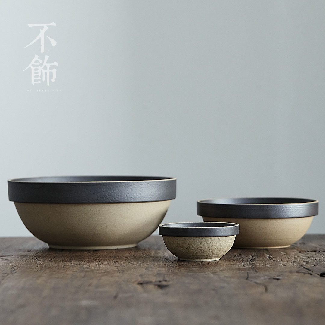 不饰饭碗日式粗陶折边黑色拉面