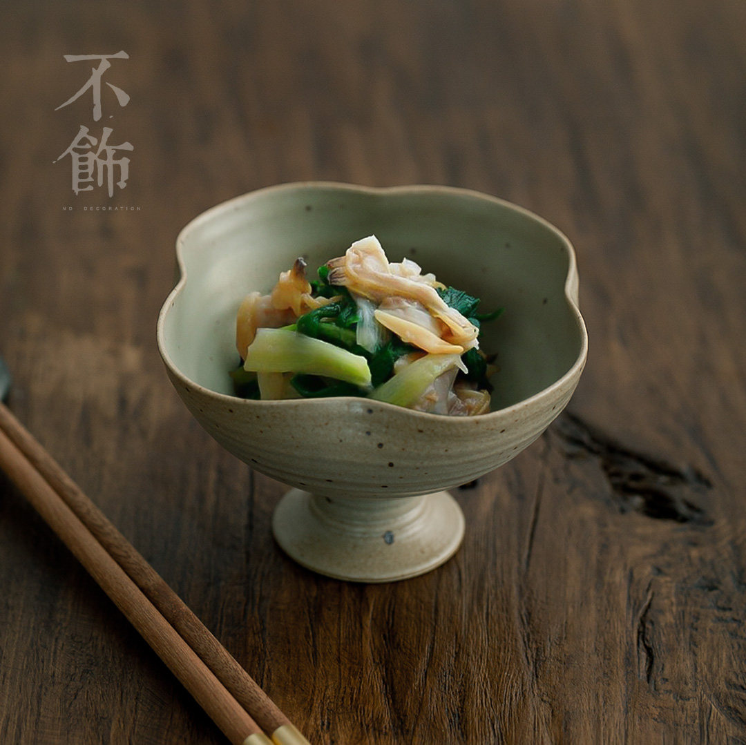 不饰 日式粗陶甜品碗精致小菜高脚碗花瓣口小碗高级餐厅料理餐具