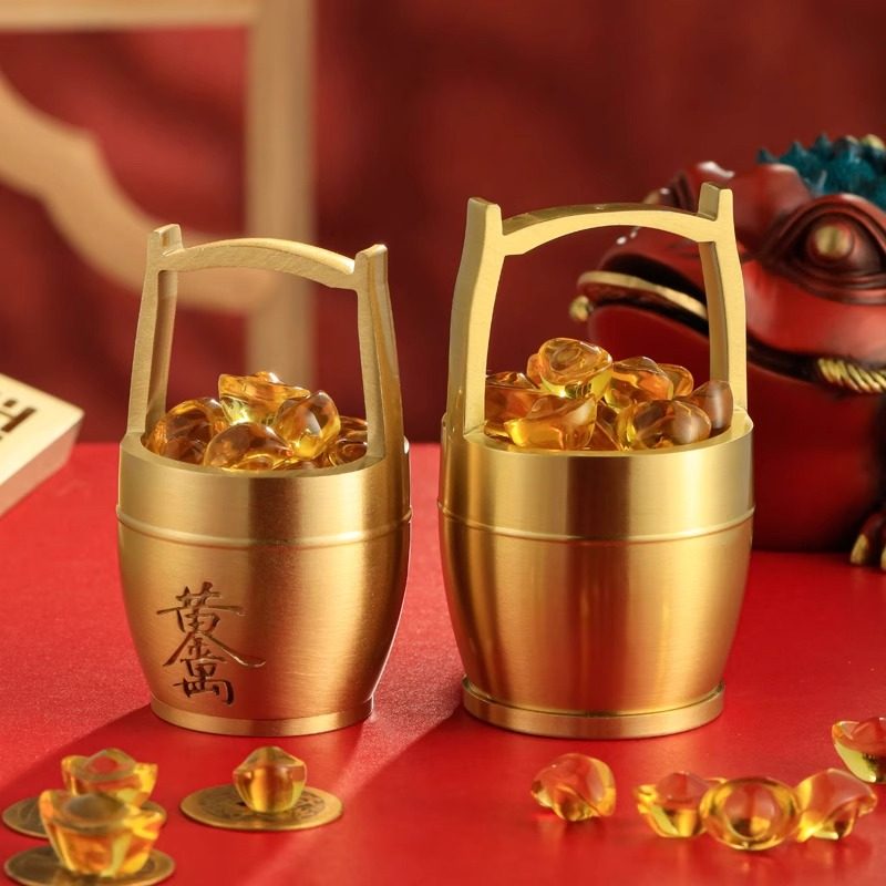 黄铜一桶金摆件招财黄铜迷你小水桶办公桌客厅创意一统江山工艺品