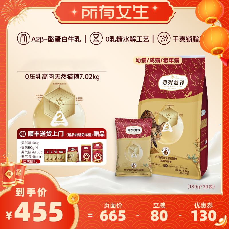 【所有女生直播间】弗列加特88.8%减油0乳糖鲜肉猫粮成幼老猫粮