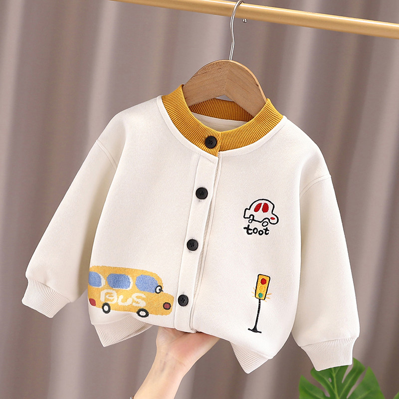 儿童加绒开衫秋冬装2025新款小童宝宝男孩时髦卫衣男童一体绒卫衣