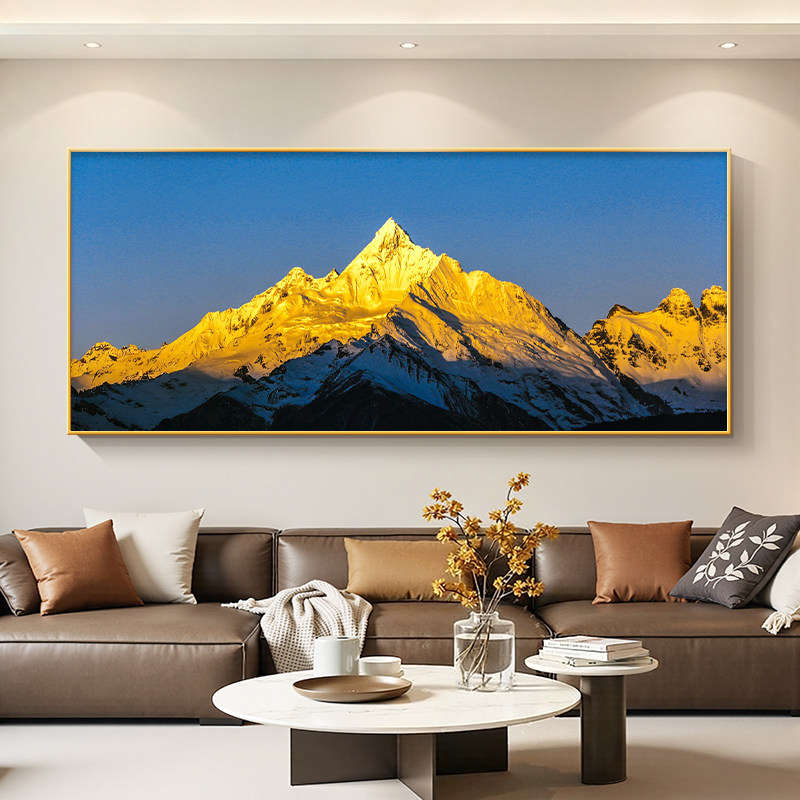 日照金山客厅挂画雪山风景装饰画山水画办公室靠山图书房卧室壁画
