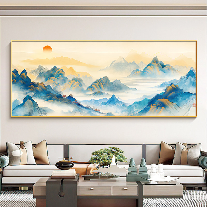 千里江山图沙发背景墙装饰画挂画