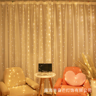 窗帘灯8功能USB遥控定时铜线窗帘灯灯串圣诞节日装饰星星灯彩灯