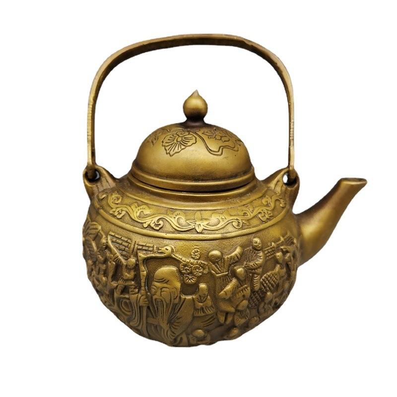 黄铜壶百子祝寿酒壶铜壶贺寿铜茶壶酒壶祝寿寿星酒壶铜壶