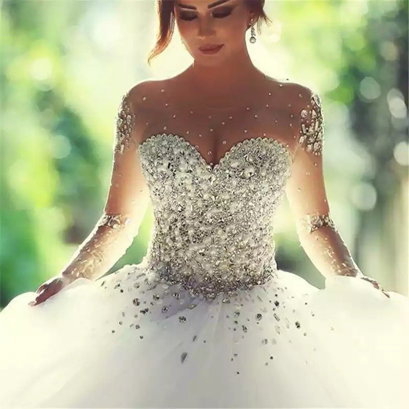 外贸婚纱礼服出口 欧美蕾丝长袖婚纱定制 Wedding Dresses
