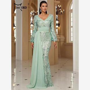 Dress Long Skinny Evening Sequin Sleeve Stretch