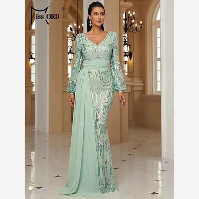 Long Sleeve Stretch Sequin Evening Dress Skinny Long Dress