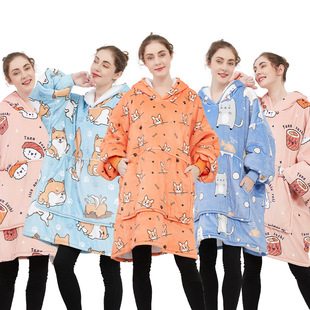 casual lazy sweater hooded 懒人毯可穿家居服保暖 women home