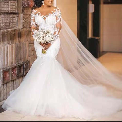 Plus Size Wedding Dresses African Long Sleeves Bridal Dress