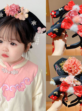 宝宝格格旗头发箍女童宫廷风可爱汉服头饰儿童新年发卡中国风发饰