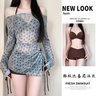 新款 纯欲风清新泳衣女三件套显瘦钢托聚拢高级感绝比基尼分体泳装