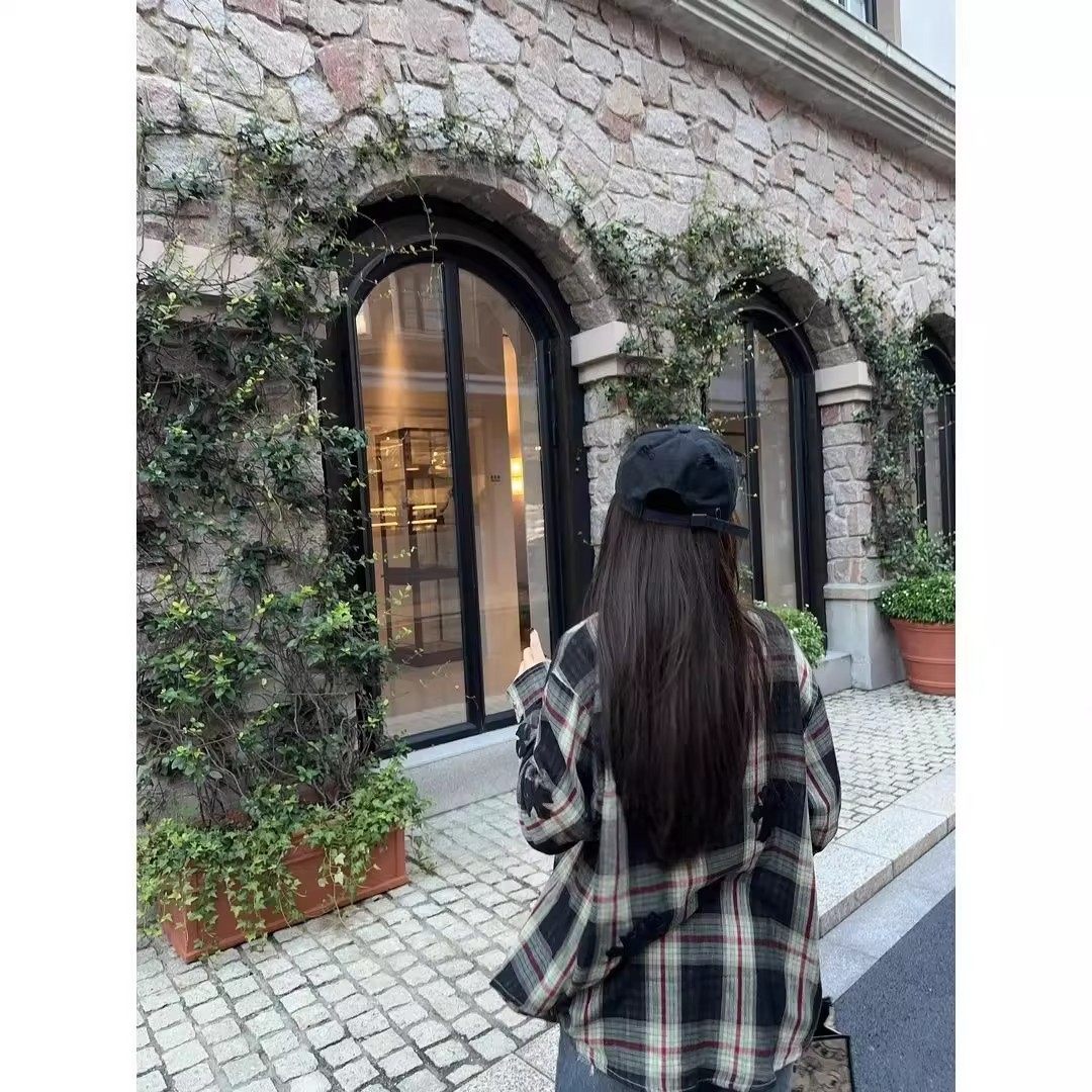 Rebornmoi【vivi老板娘】秋季重工时尚百搭休闲格子衬衫男款CY473