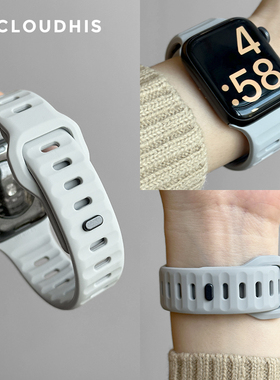 CLoudhis适用applewatch ultra2表带新款苹果手表表带iwatch9硅胶浅灰色运动手表带S8春夏季高级男女款SE