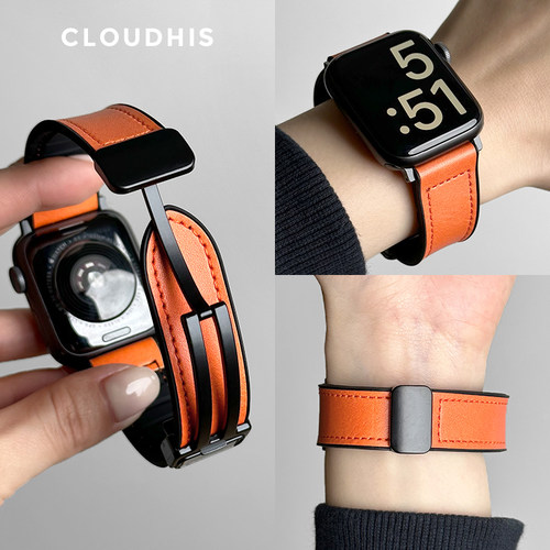 疯马硅胶贴皮磁吸适用iWatch表带