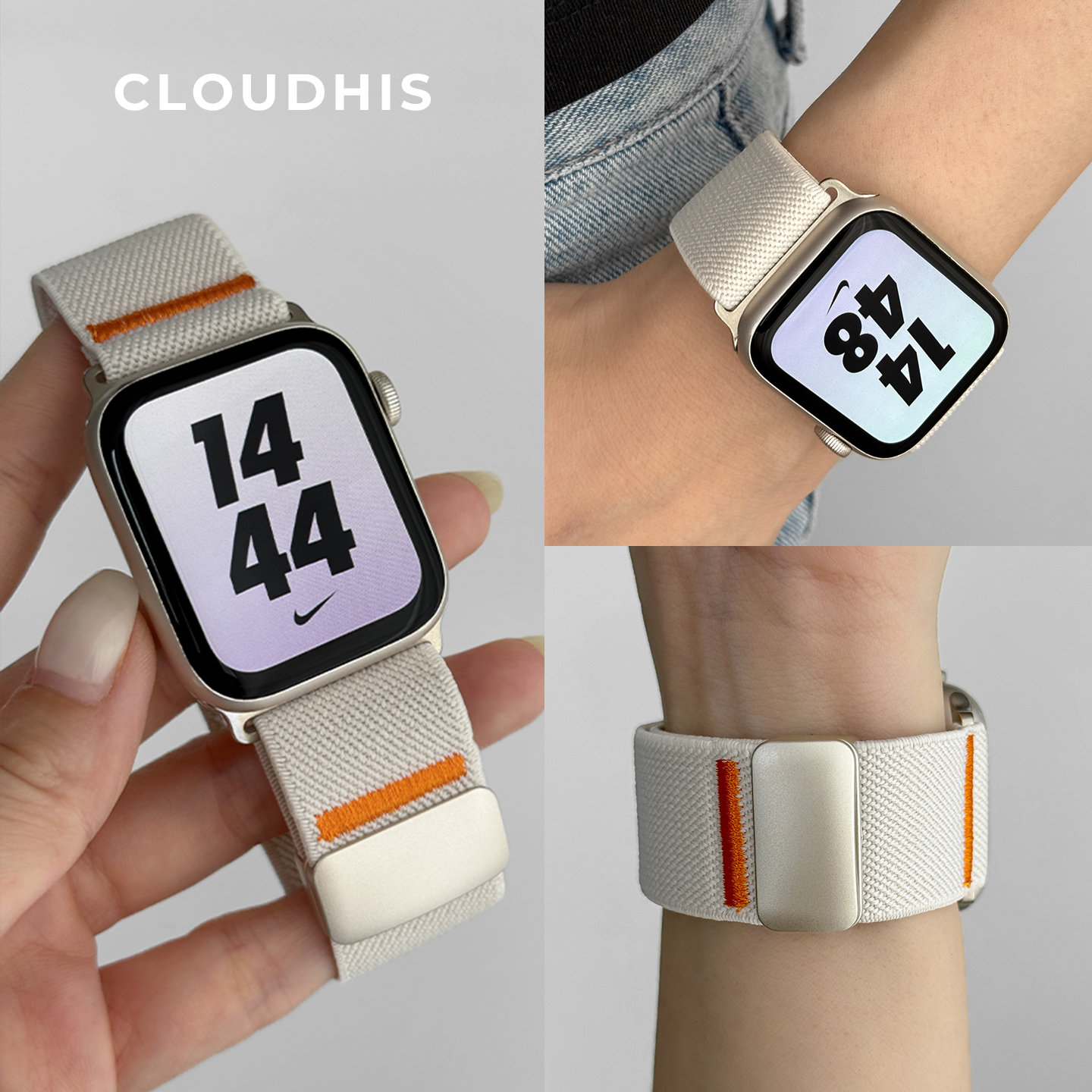 CLOUDHIS适用iwatch手表带苹果手表s10编织尼龙磁吸扣春夏ultra2腕带运动透气创意applewatch高级感S9男女