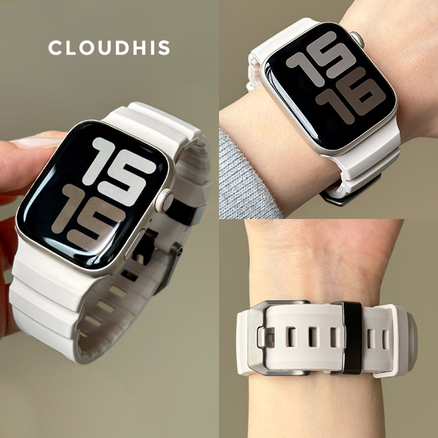 CloudHIS适用苹果s12手表表带s11野径运动硅胶applewatch夏s10男女Ultra4新款iwatch表带s6金属扣se2代8/7s9