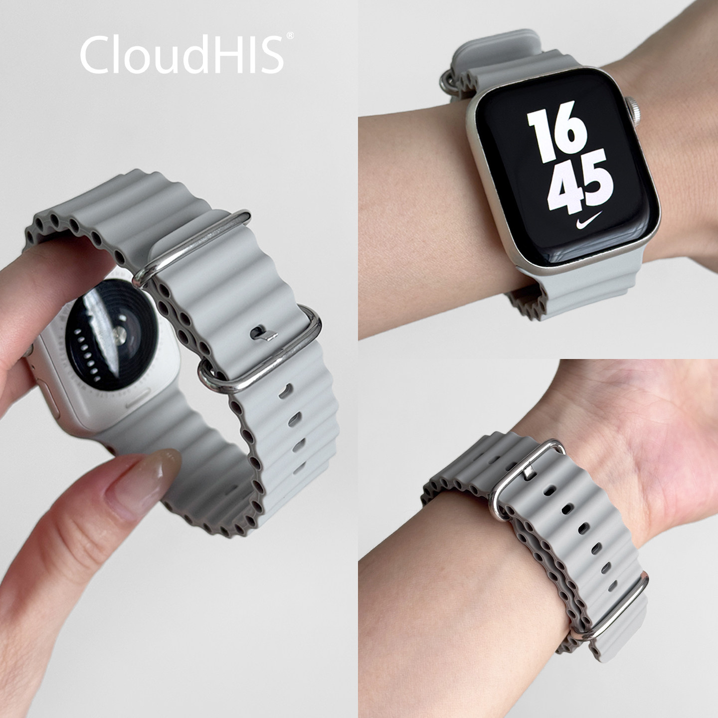 CLOUDHIS适用苹果手表带iwatch表带s11applewatchs12硅胶s9男女通用s8新款秋冬Ultra46mm运动腕带透气SE3代10