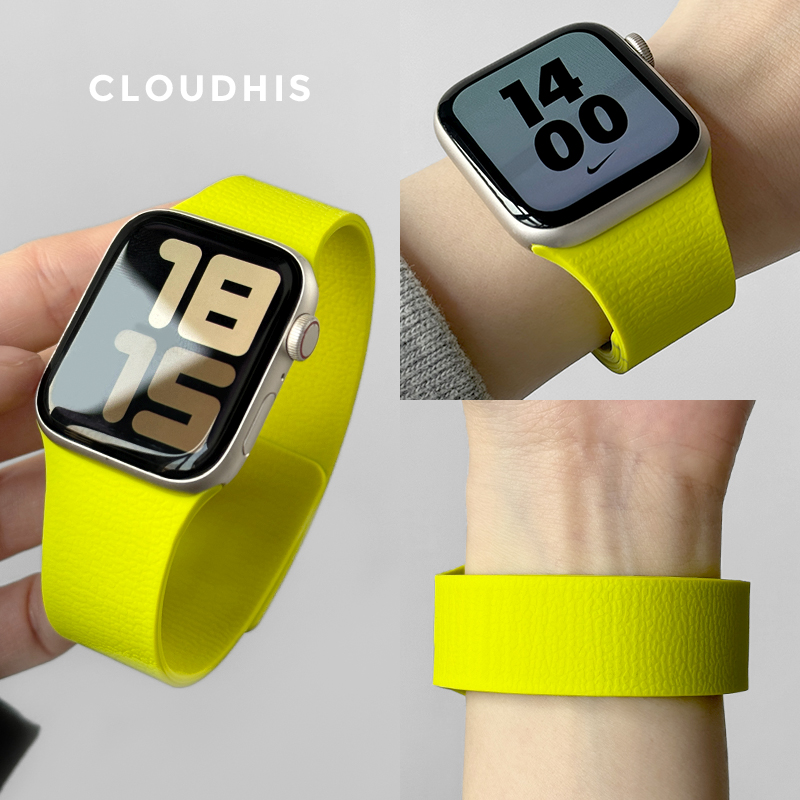 CLOUDHIS适用于ultra苹果手表表带硅胶磁吸applewatch荔枝皮纹iWatch运动s10春夏日高级感SE男女新款腕带9