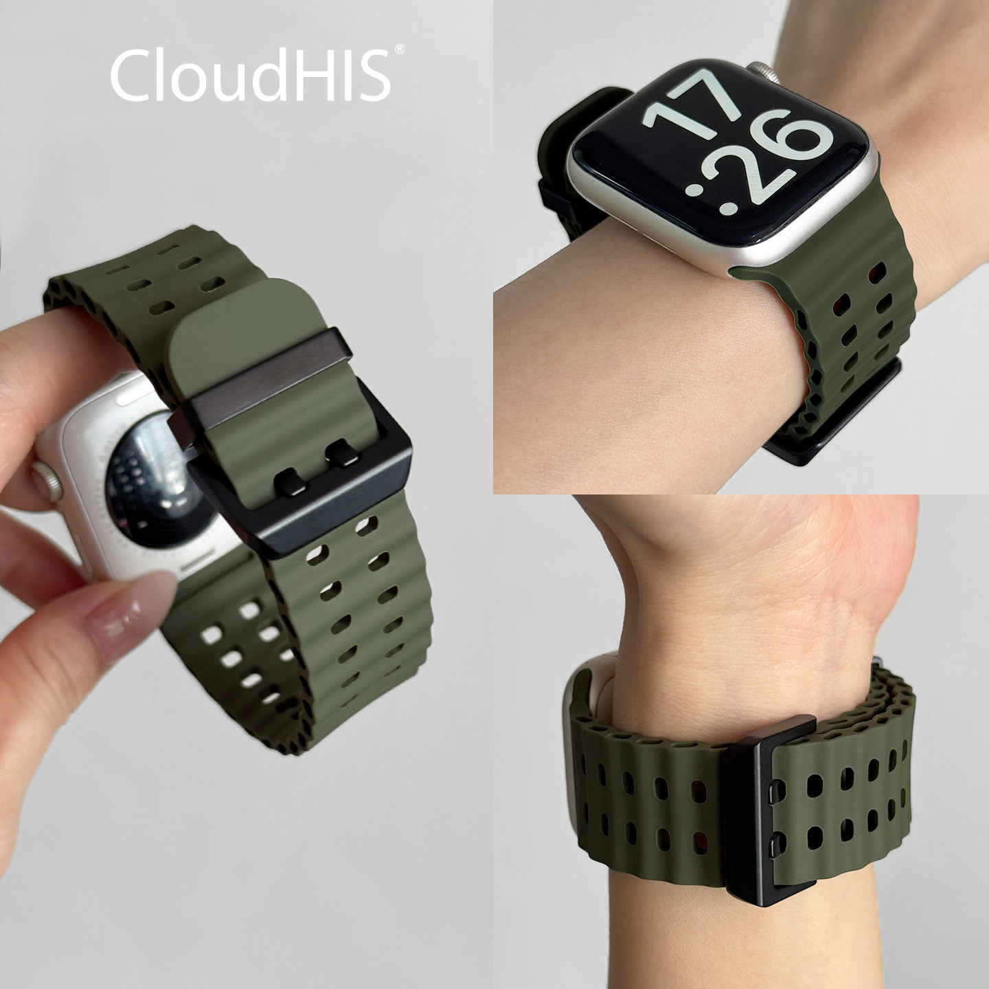 CLOUDHIS适用苹果手表表带s11运动硅胶iwatch表带s10透气applewatch男女通用s9智能se2代8替换腕带46mmUltra3图片