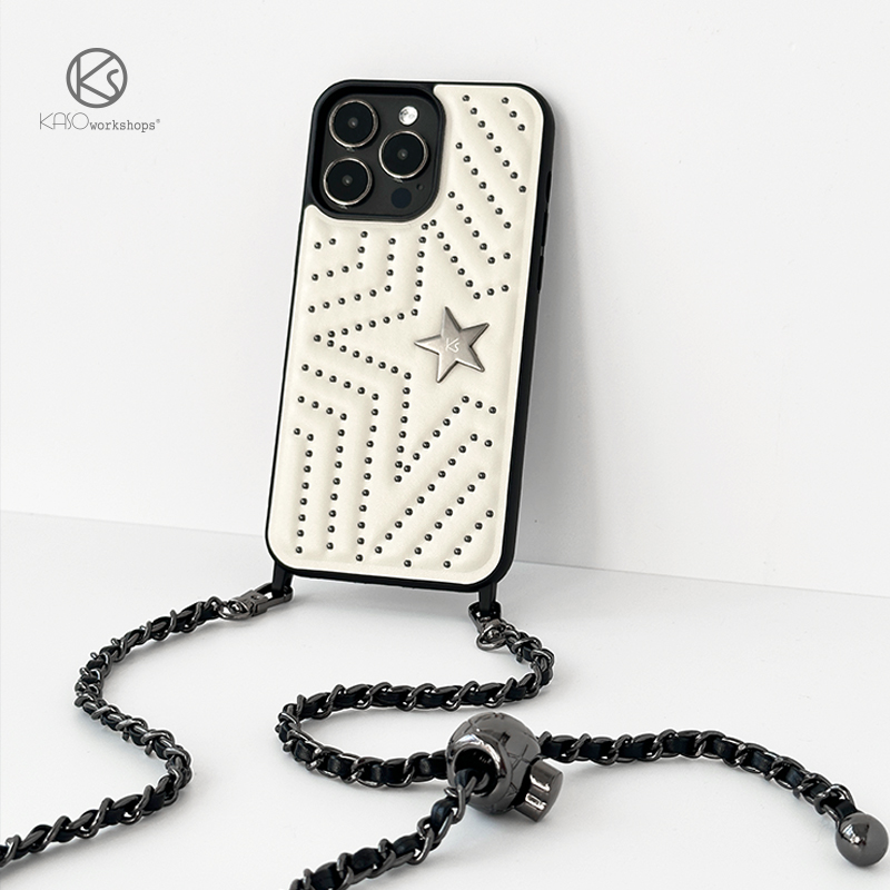 新款铆钉星星斜跨苹果14手机壳