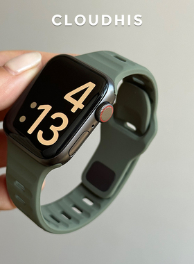 CLOUDHIS夏天新款运动硅胶iwatch表带适用苹果手表applewatch透气柔软ultra男款9小众s10女款s8潮墨绿色ultra
