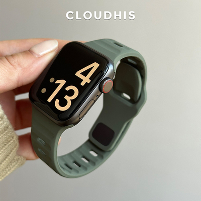 CLOUDHIS夏天新款运动硅胶iwatch表带适用苹果手表applewatch透气柔软ultra男款9小众s10女款s8潮墨绿色ultra