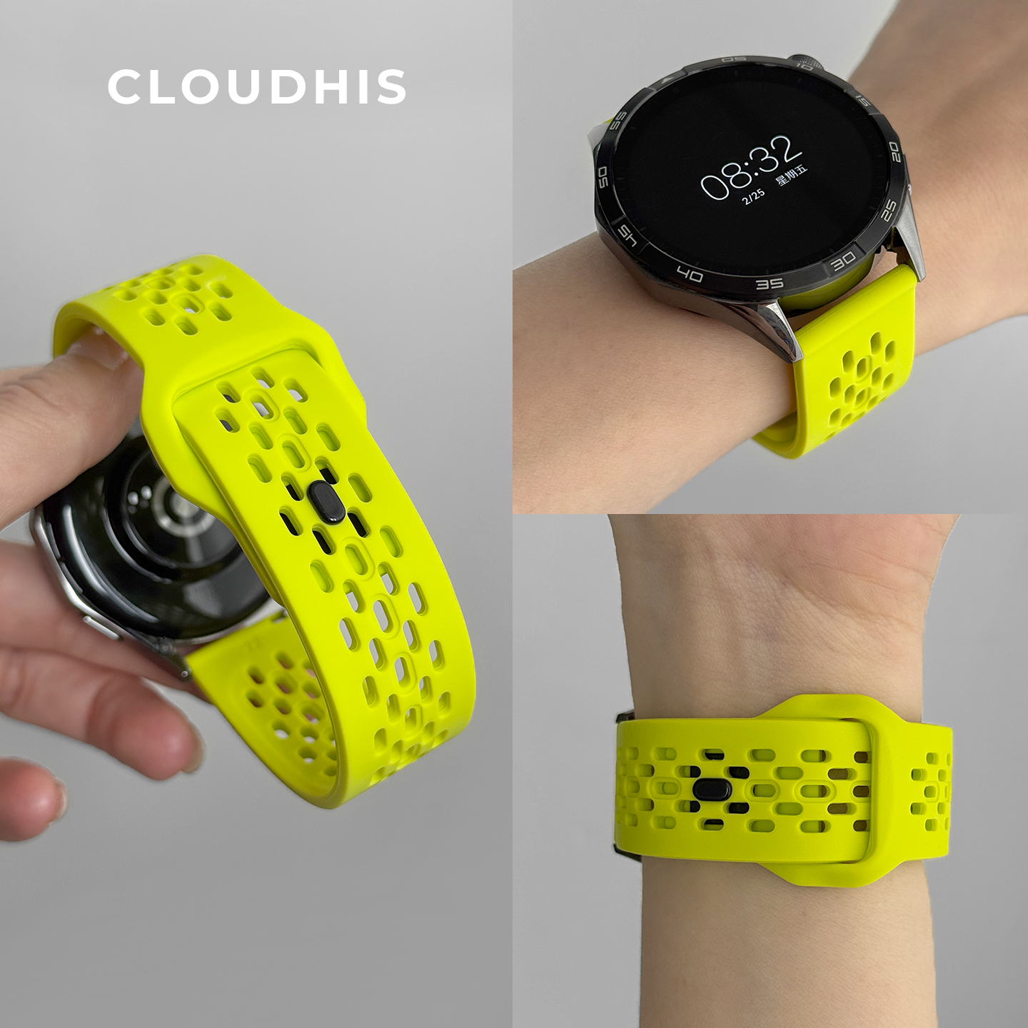 CLOUDHIS适用华为GT5表带watchgt4Pro手表带液态硅胶透气洞洞watch5新款夏季高级感GT2男女款高级感替换带GT1