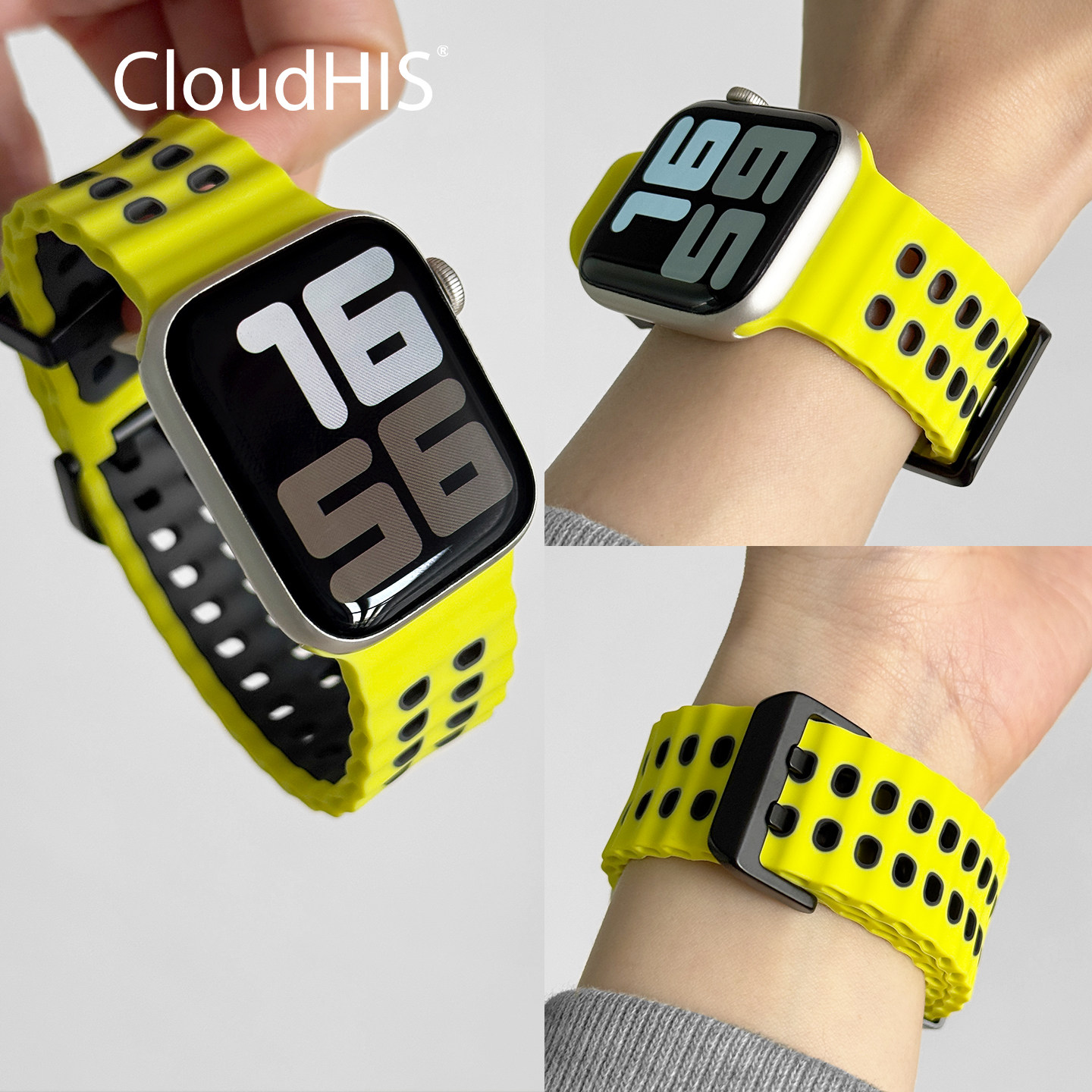 CLOUDHIS适用iwatch10表带s11苹果S9手表applewatch硅胶S10男款女士新款腕带透气SE高级感军夏季ultra运动SE