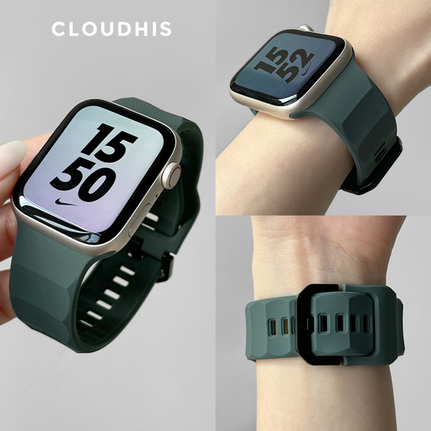 CLOUDHIS适用苹果手表表带s11波浪纹iwatch硅胶运动applewatch表带s9新款ultra3代se2超软透气s8男女6通用s10