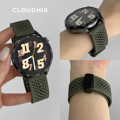 CLOUDHIS适用华为GT5表带watch4pro手表新款硅胶磁吸gt4金属扣GT3pro智能运动GT2春夏季高级透气腕带男女GT