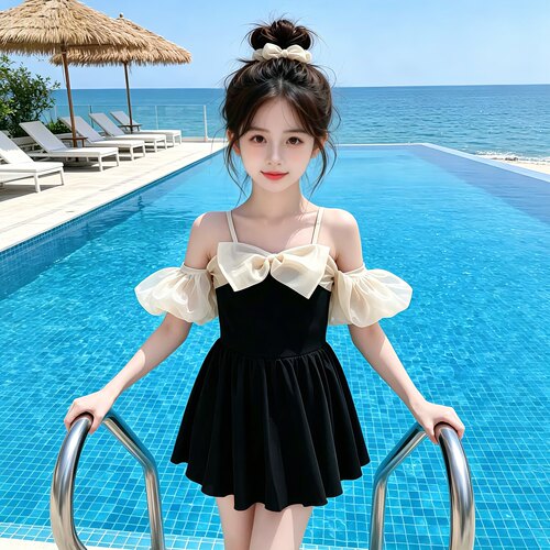 泳衣女儿童2026新款女童连体游泳衣小女孩超漂亮蝴蝶结公主裙泳装