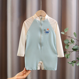 儿童泳衣男童新款 防晒运动连体沙滩泡温泉宝宝度假泳服 中小童长袖