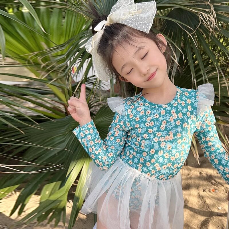 女童泳衣夏季新款儿童女孩中大童连体裙式游泳衣女宝宝海边泳装