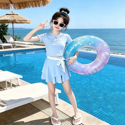 女童泳衣2026新款儿童高颜值分体游泳衣女大童网红公主风绝美泳装