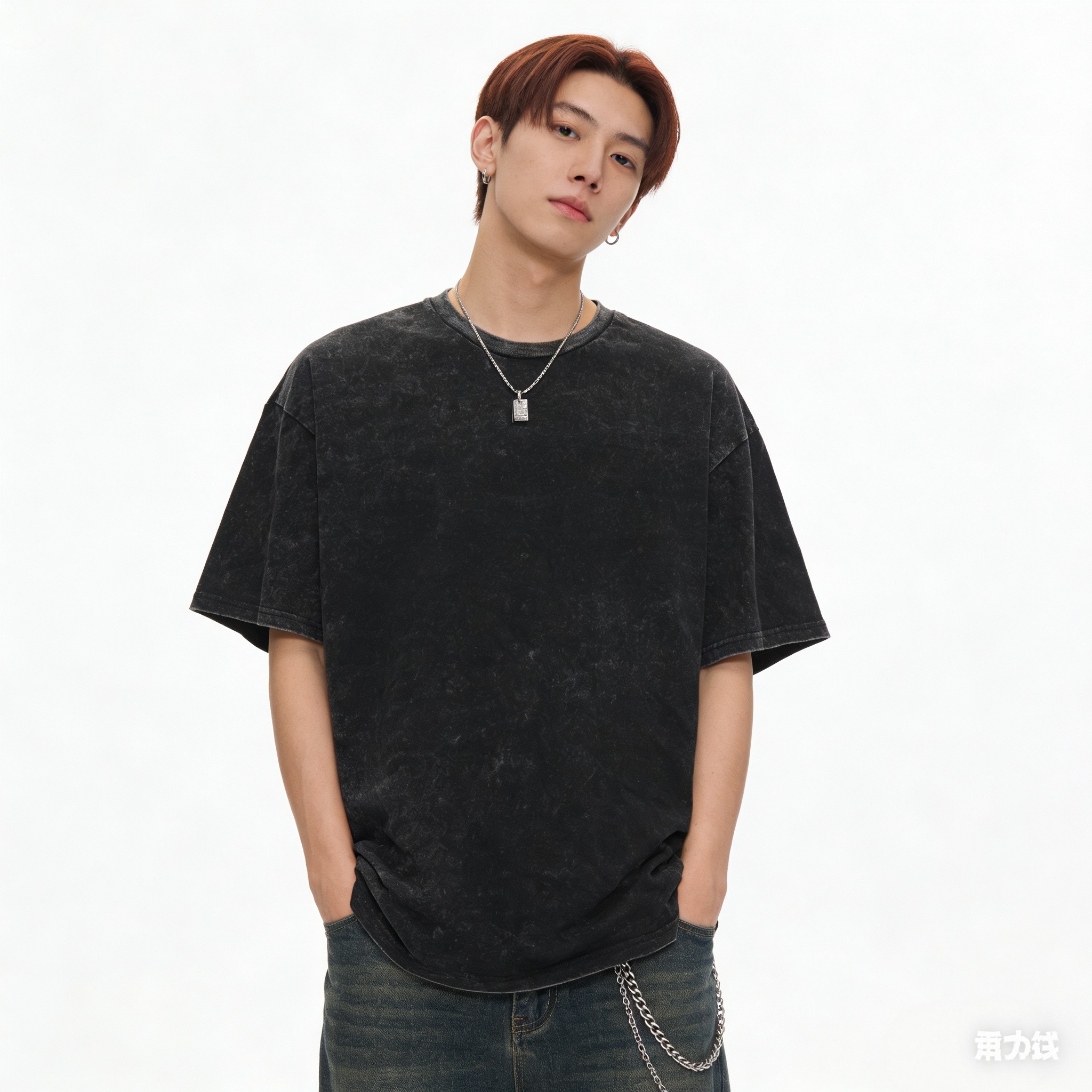 230克做旧复古风纯棉短袖T恤男宽松圆领情侣团体健身训练透气汗衫