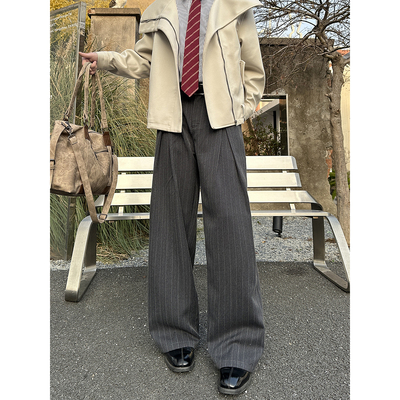 复古条纹垂感西裤休闲裤