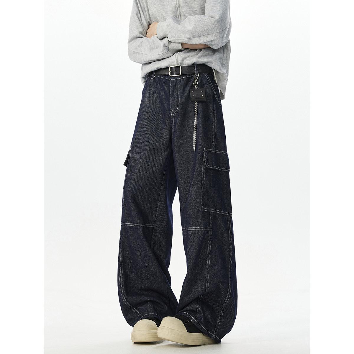 YORKZOOM秋冬季新款工装口袋压线宽松原牛牛仔裤长裤男复古拼接,男装,牛仔裤,淘宝优惠券,粉丝福利购,淘宝优惠卷