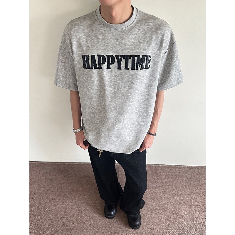 York Zoom夏季新款圆领蟒纹贴布字母设计短袖T恤美式百搭半袖宽松