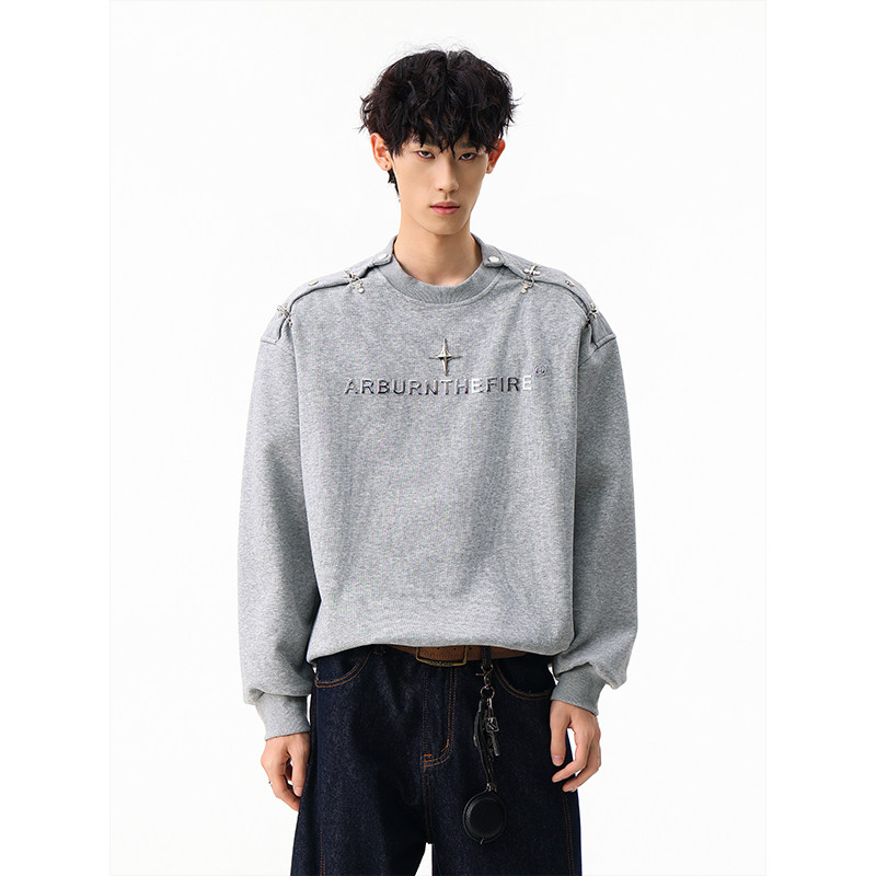 YORKZOOM春季新款美式高街金属扣卫衣男宽松圆领套头设计感休闲,男装,卫衣,淘宝优惠券,粉丝福利购,淘宝优惠卷