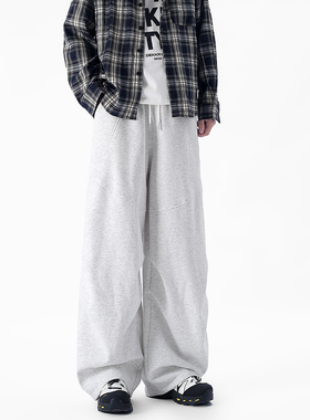 YORKZOOM秋冬新款美式加绒加厚弯刀褶皱伞兵灰色卫裤运动长裤