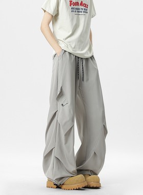 York Zoom夏季新款垂感褶皱口袋工装冰丝裤休闲裤长裤薄款宽松